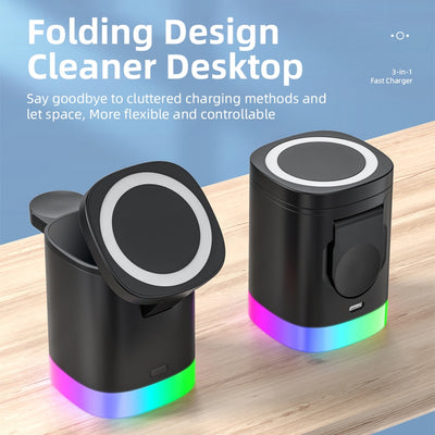 3 In 1 Magnetic Wireless  Fast Charger Bluetooth LED Lamp